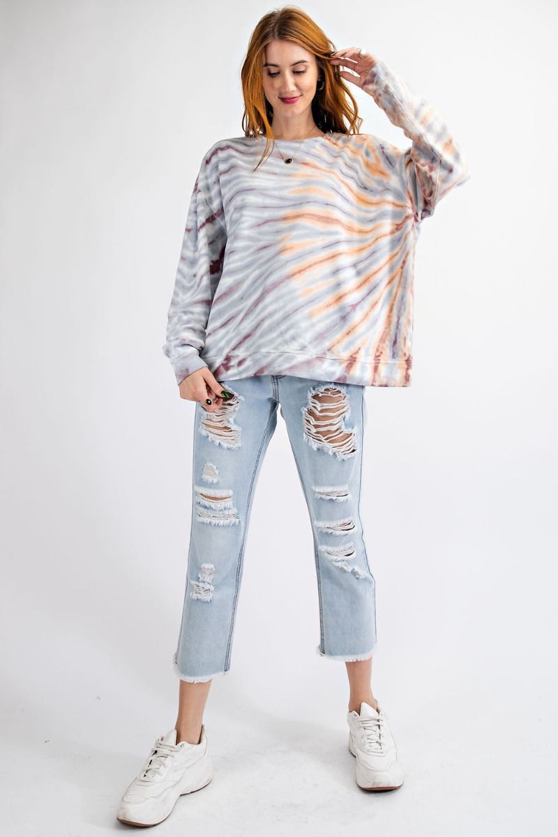 Special Dye Terry Knit Round Neck Pullover Sweatshirt Ivy and Pearl Boutique