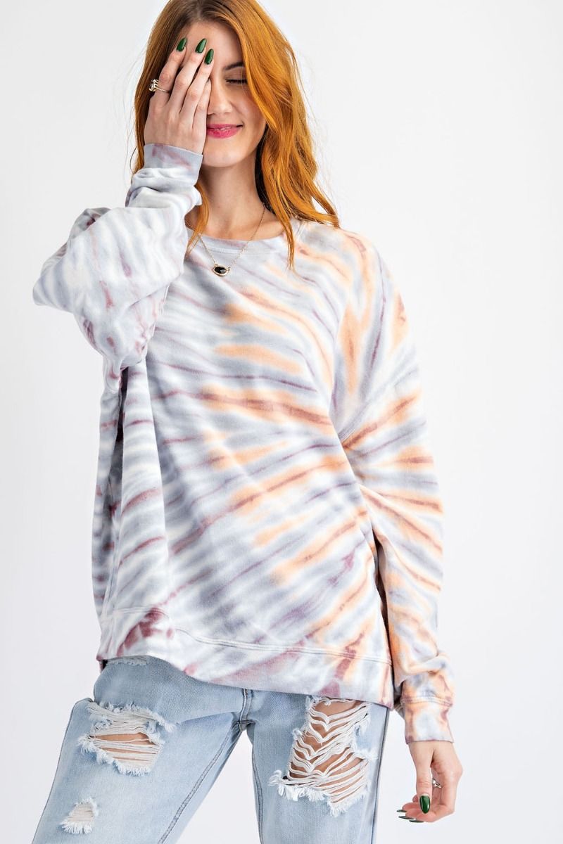Special Dye Terry Knit Round Neck Pullover Sweatshirt Ivy and Pearl Boutique Plum S