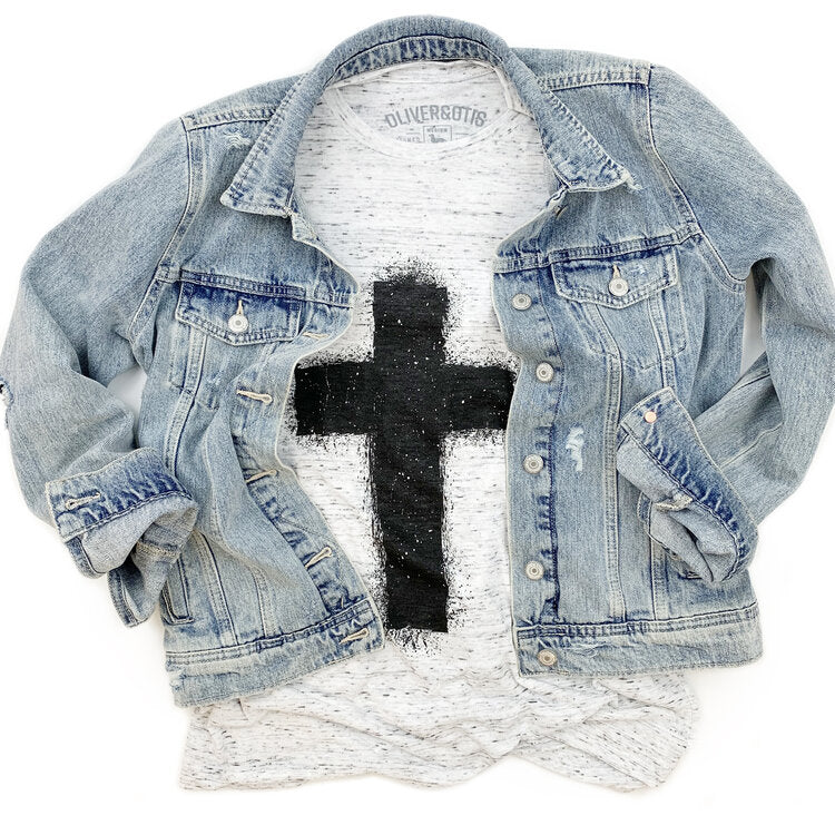 Splatter paint cross v-neck tee Ivy and Pearl Boutique