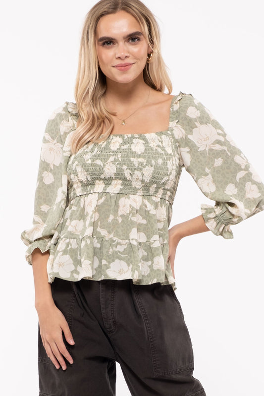 Square neckline top with baby doll fit  Ivy and Pearl Boutique Light Olive S