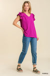 V-Neck Double Layered Flutter Sleeve Blouse with No Lining  Ivy and Pearl Boutique
