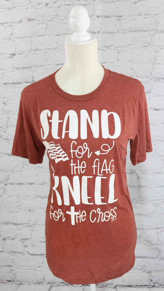 Stand for the flag, kneel for the cross crew-neck T-shirt  Ivy and Pearl Boutique Clay S