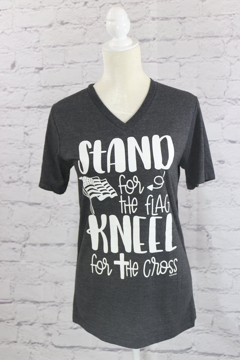 Stand for the flag, kneel for the cross V-neck T-shirt Ivy and Pearl Boutique Dark gray S