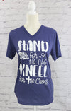 Stand for the flag, kneel for the cross V-neck T-shirt  Ivy and Pearl Boutique Heather Navy S