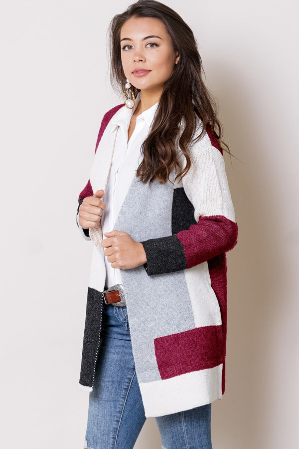 Fashion knit color block cardigan sweater Ivy and Pearl Boutique S