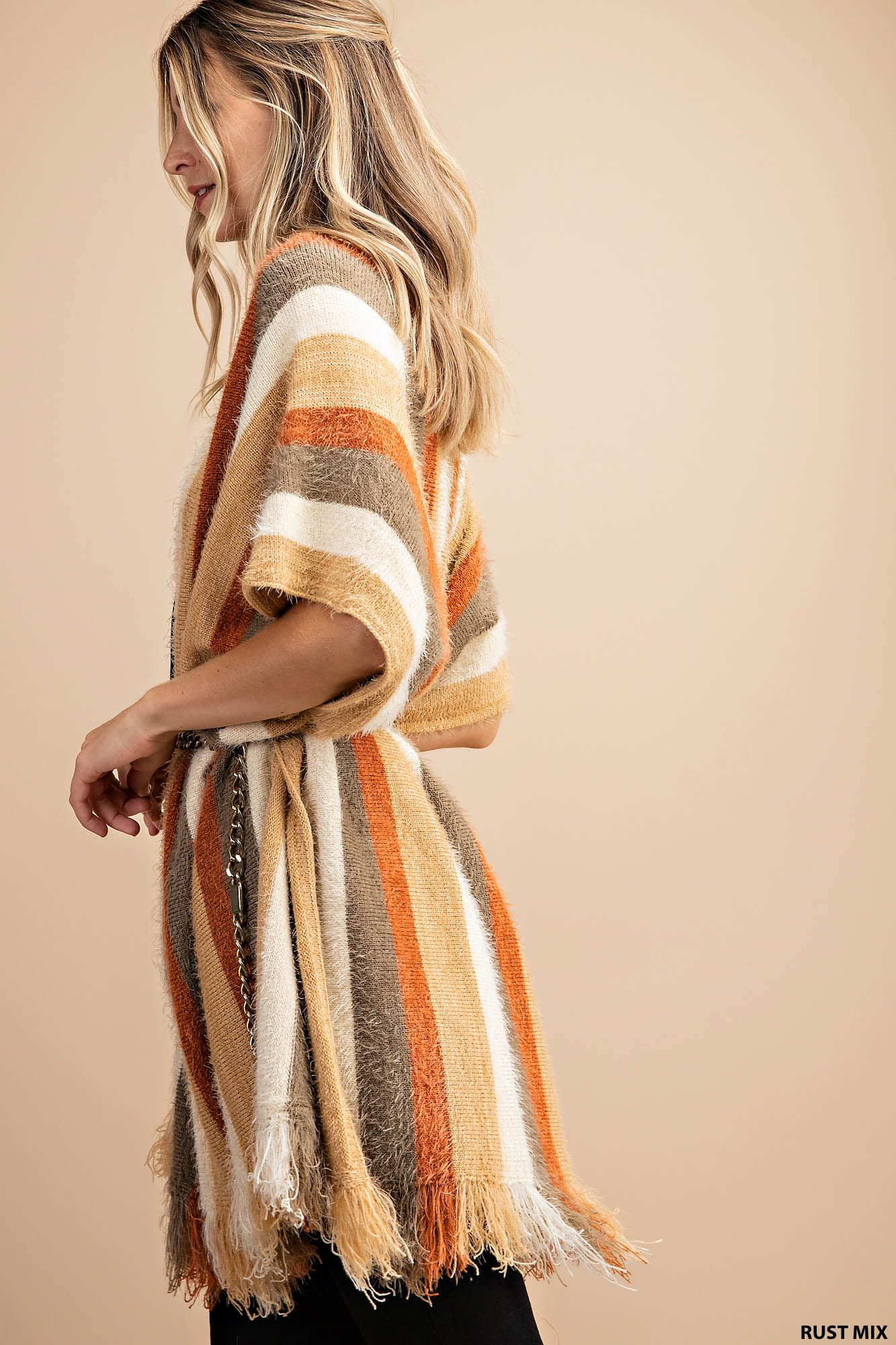 Stripe hairy yarn sweater poncho Ivy and Pearl Boutique