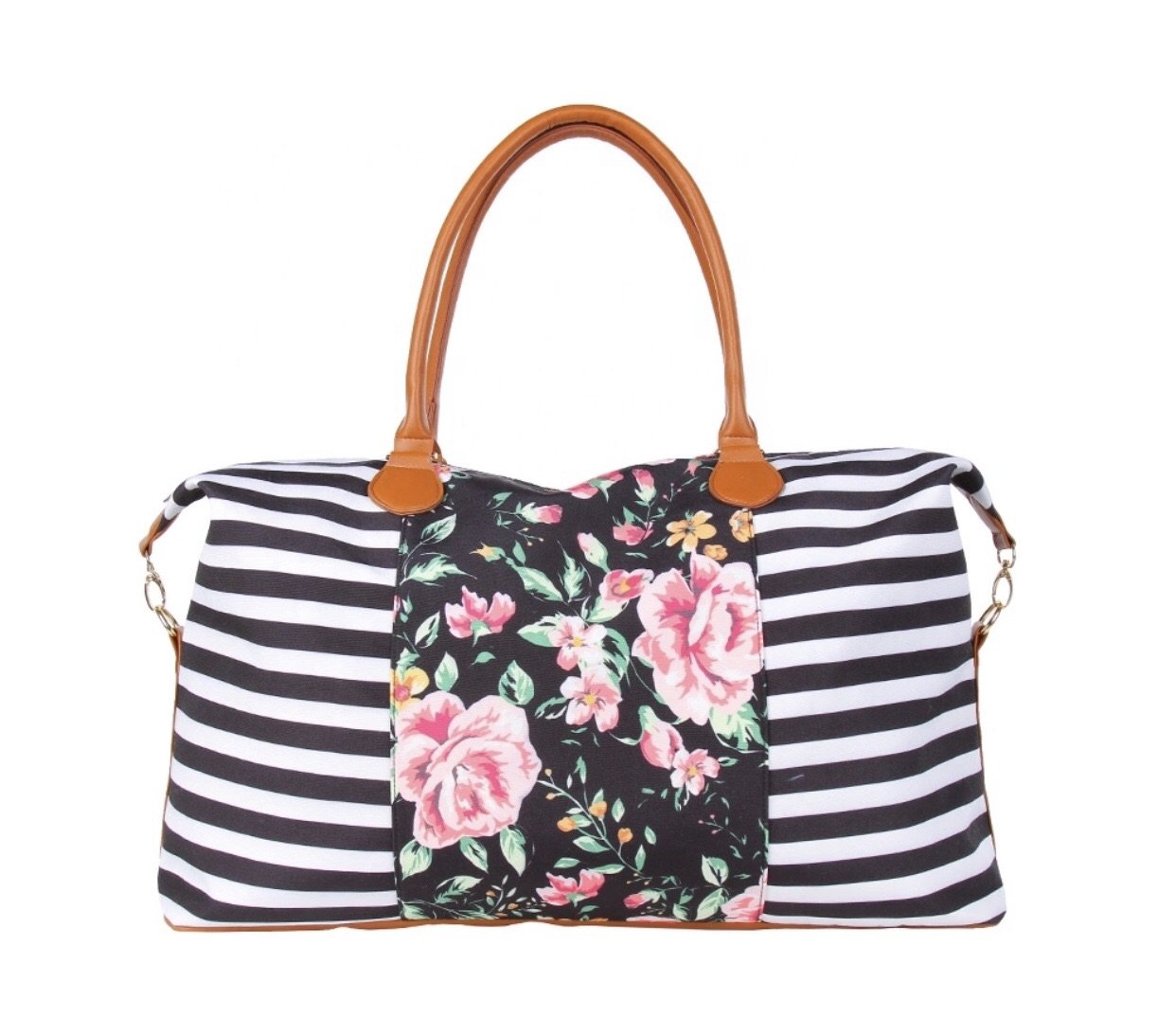 Striped and floral weekender tote bag Ivy and Pearl Boutique