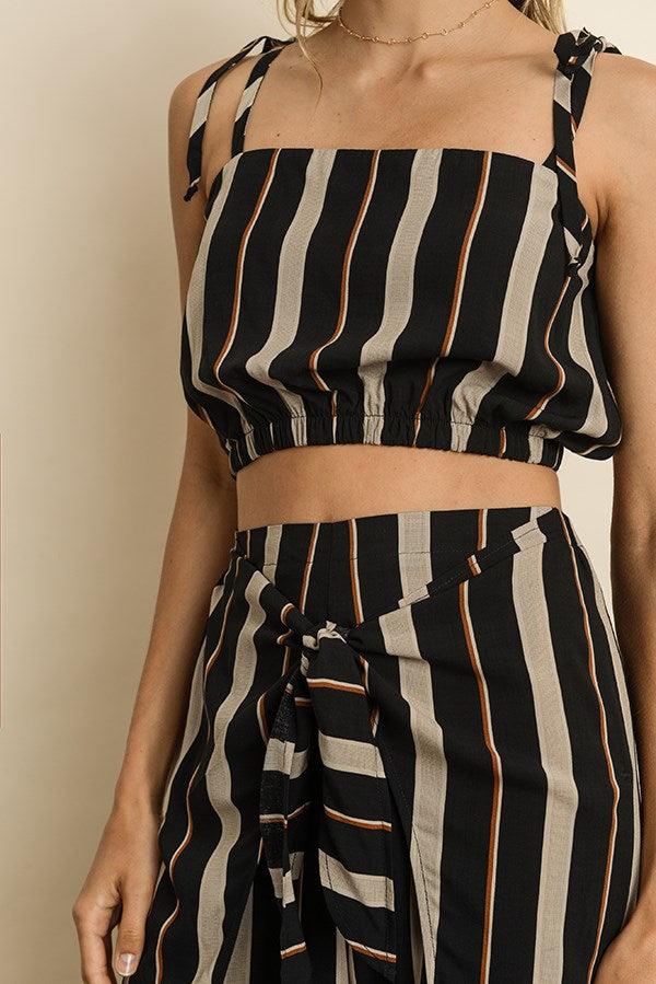 Striped tie shoulder crop top Ivy and Pearl Boutique