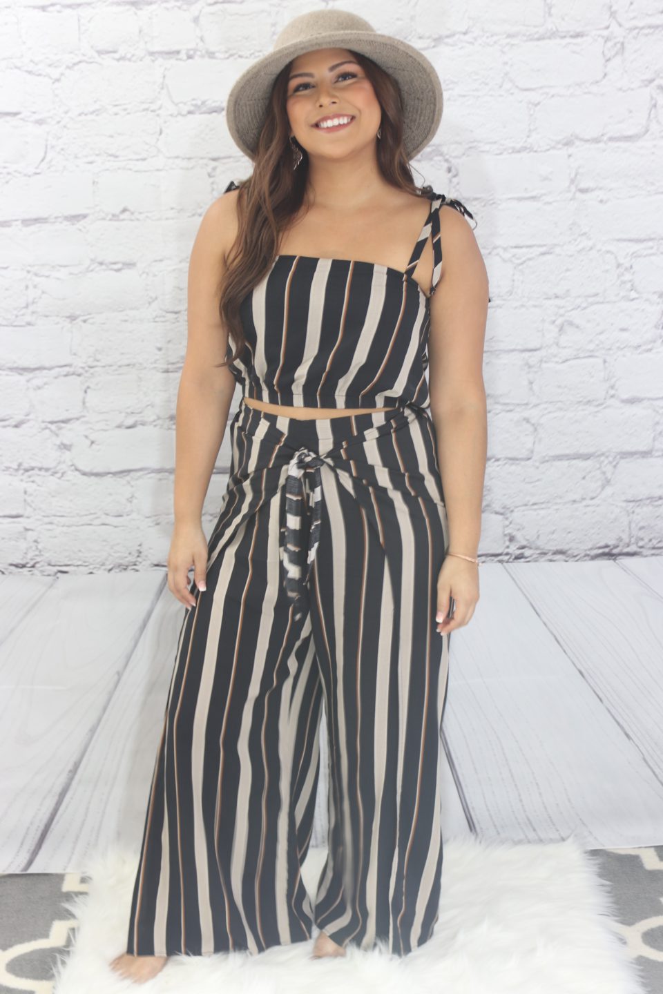 Striped tie shoulder crop top Ivy and Pearl Boutique