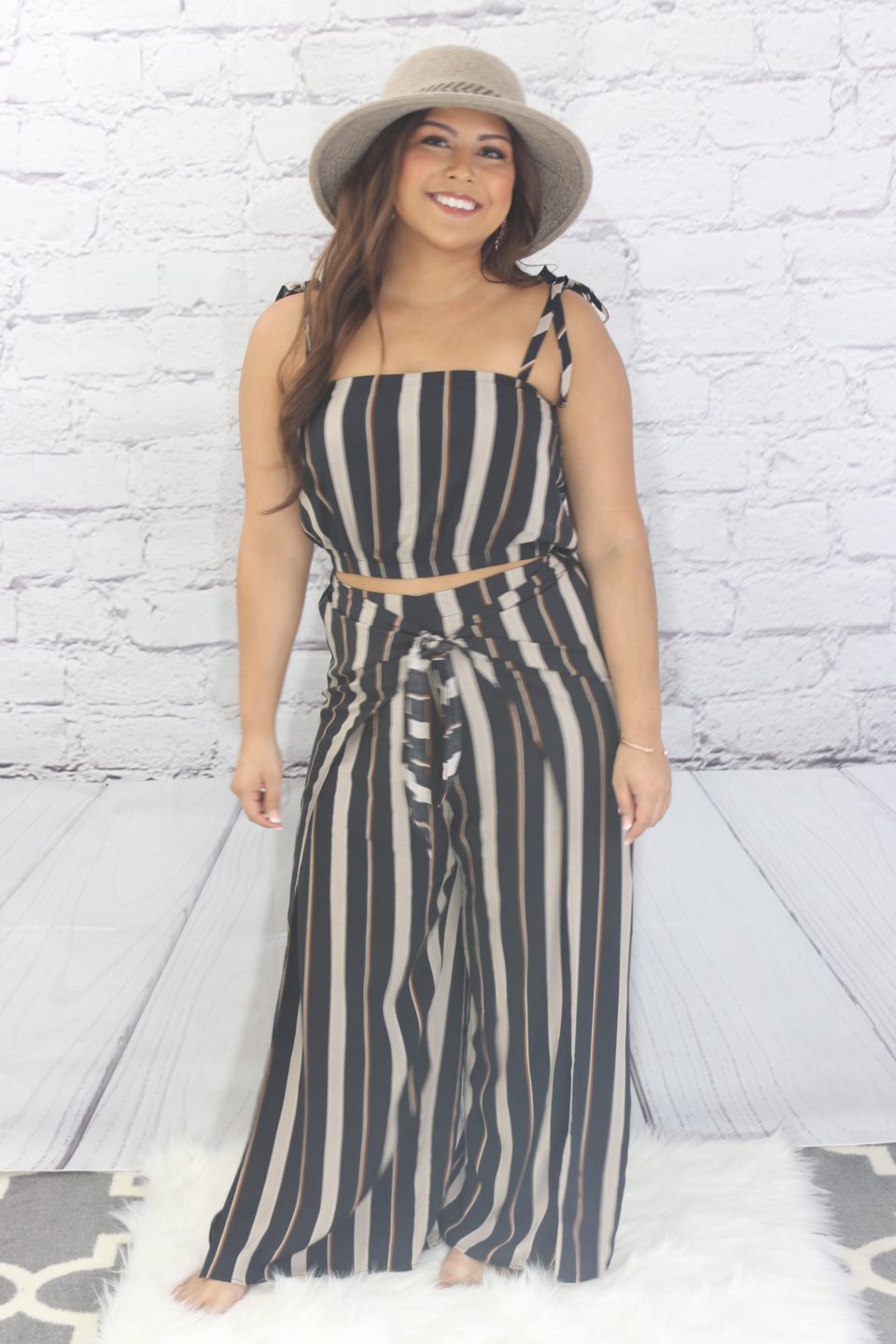 Striped tie shoulder crop top Ivy and Pearl Boutique
