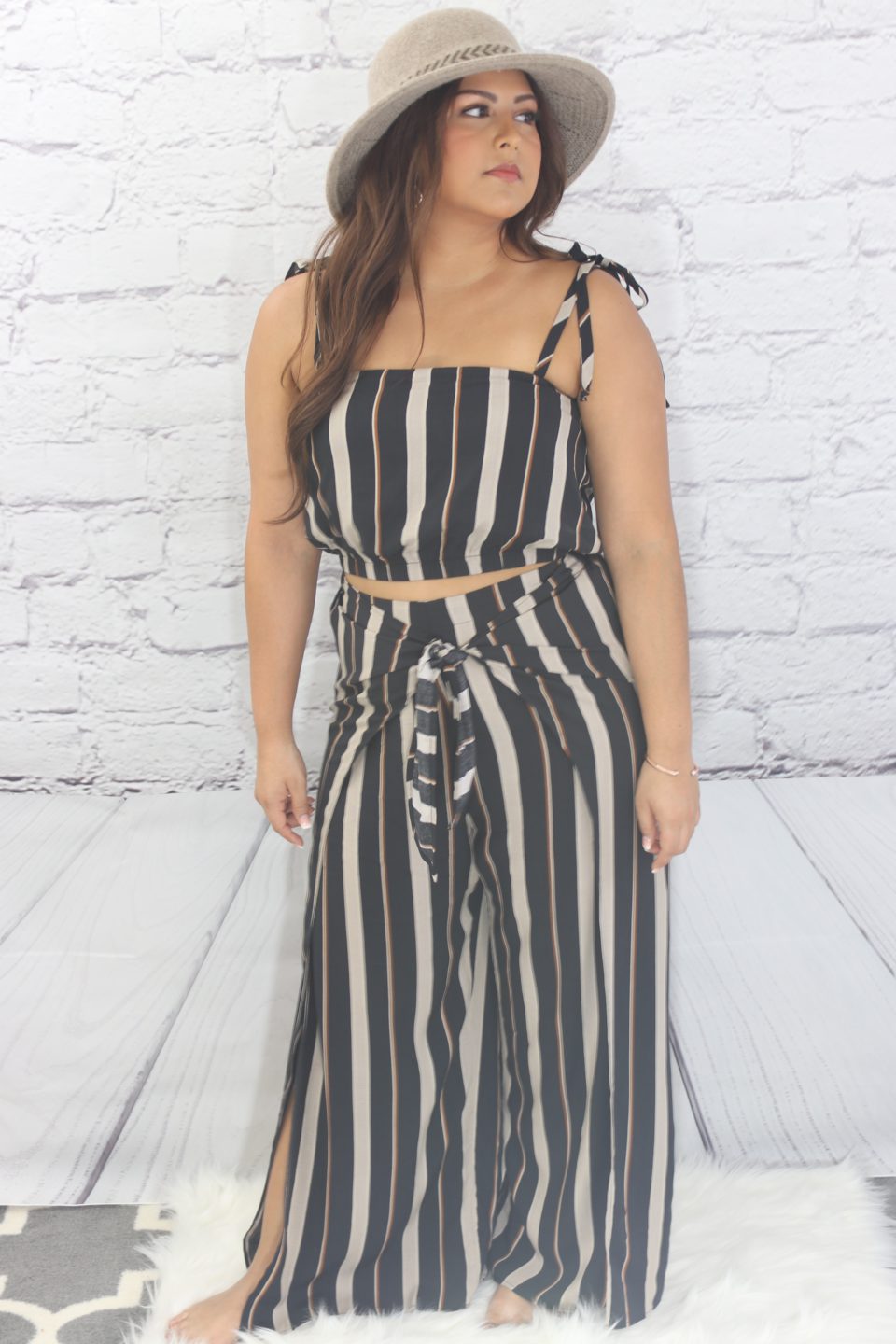 Striped tie shoulder crop top Ivy and Pearl Boutique