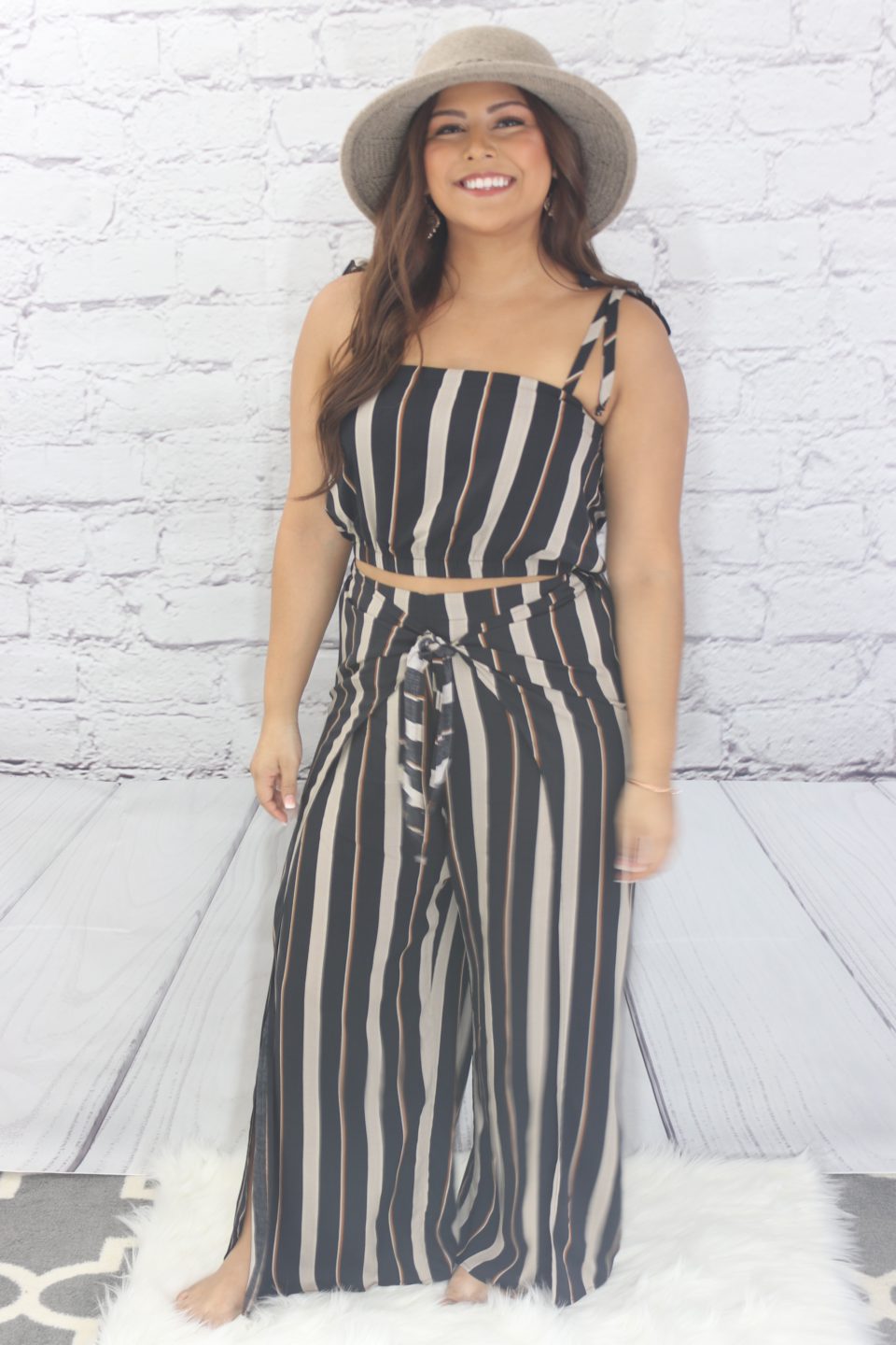 Striped tie shoulder crop top  Ivy and Pearl Boutique