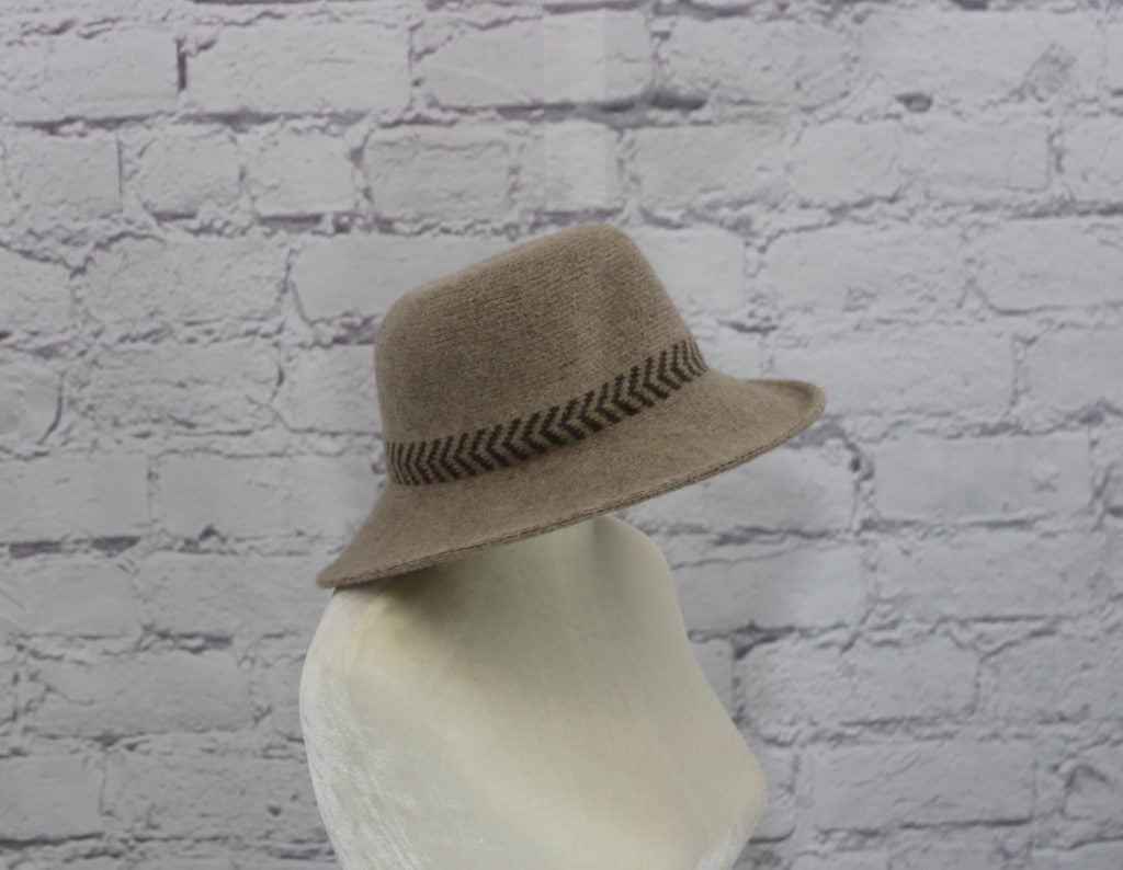 Stylish wool cloche hat with tucked tie rope Ivy and Pearl Boutique