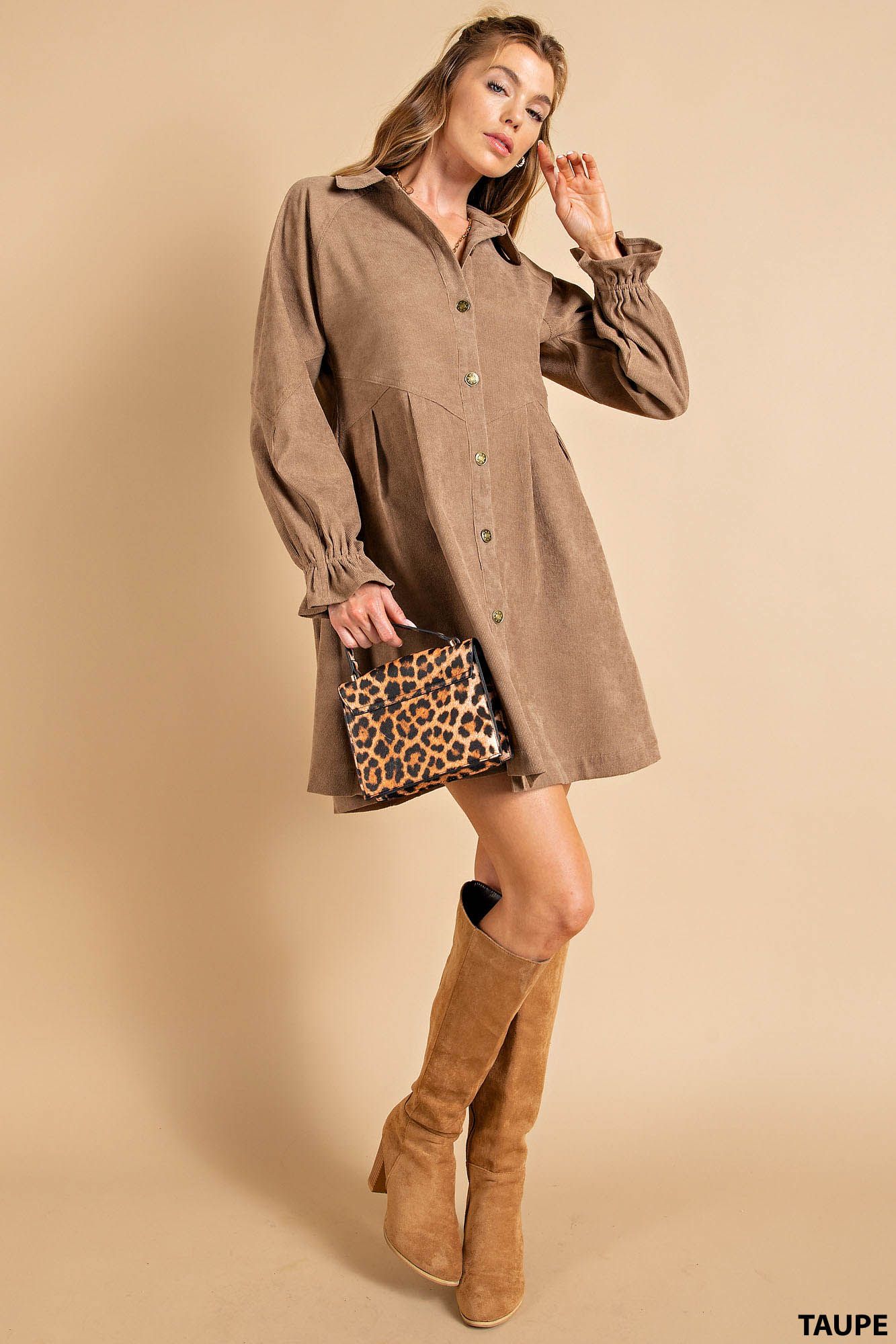 Subtle puff sleeves button front dress Ivy and Pearl Boutique