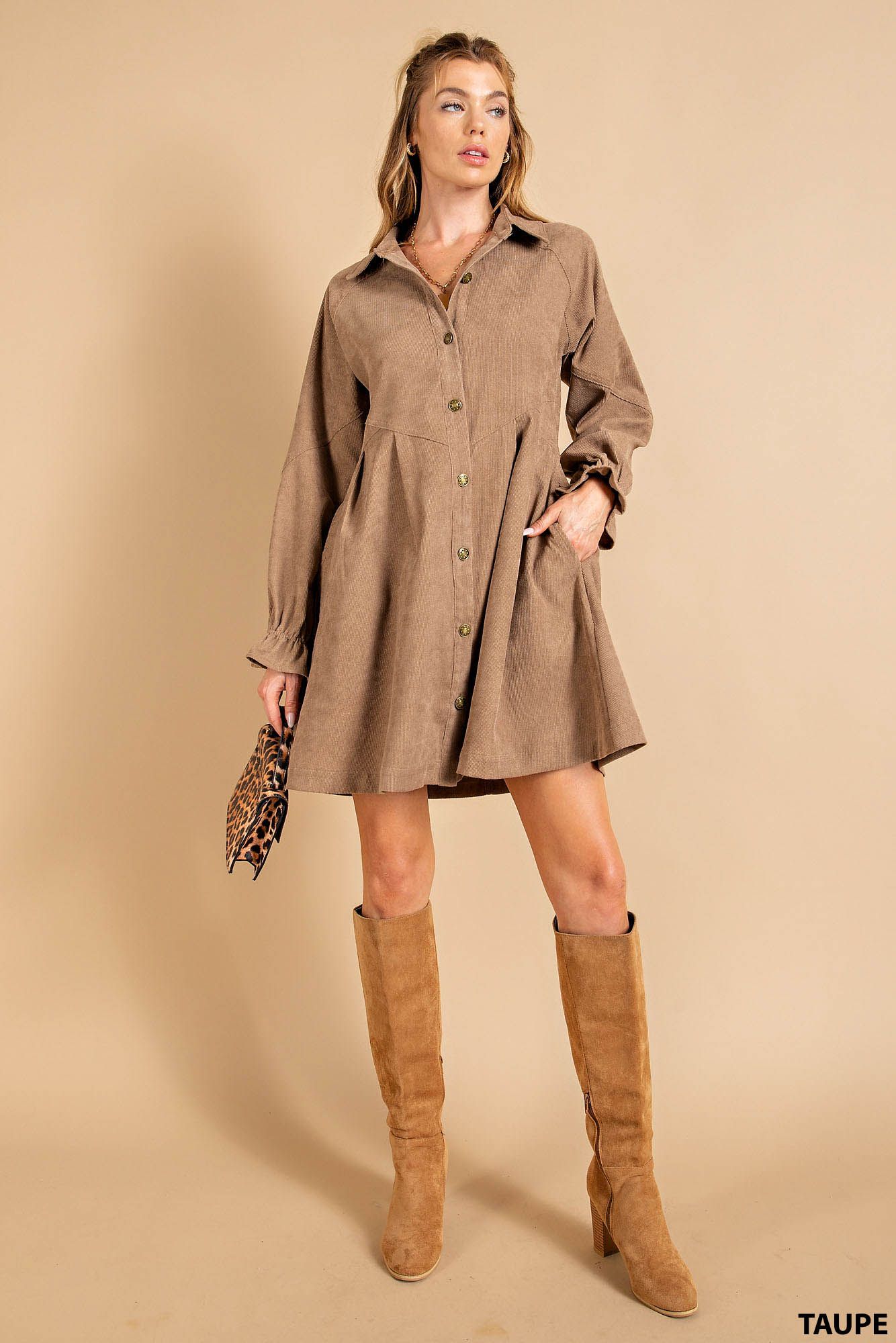 Subtle puff sleeves button front dress Ivy and Pearl Boutique