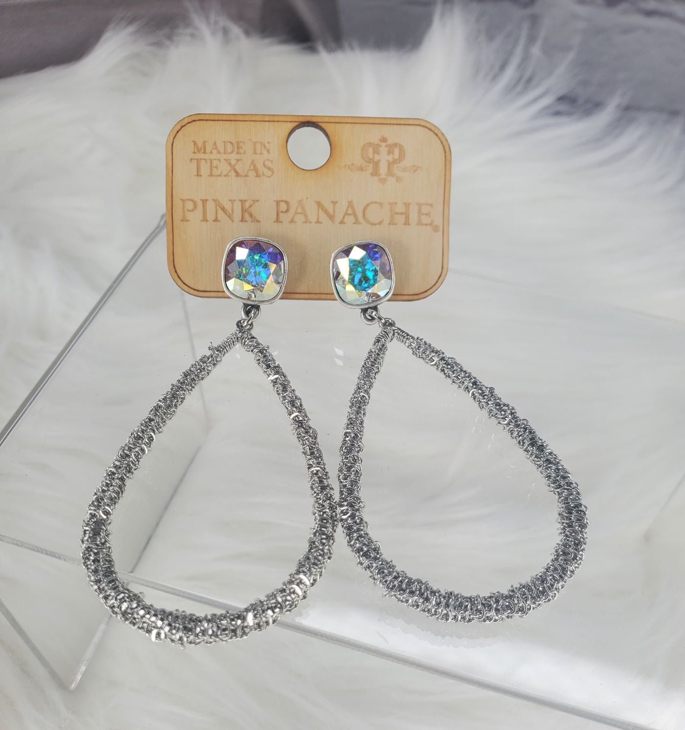 Teardrop shape chain wrapped with stone earrings Ivy and Pearl Boutique