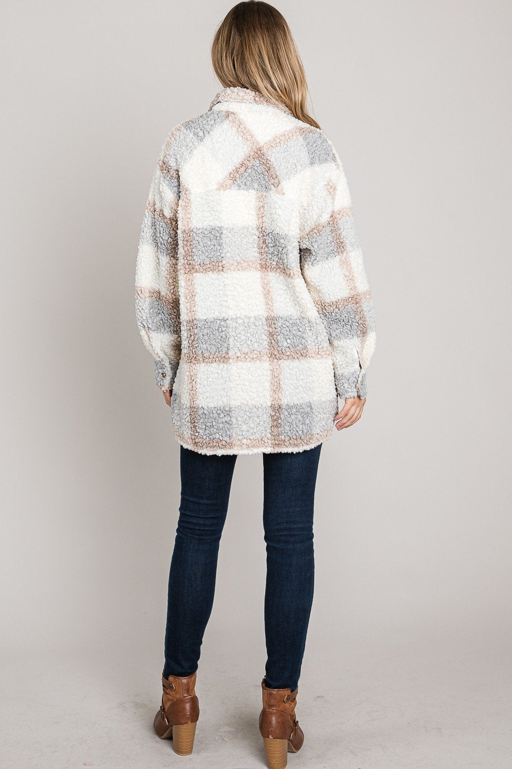 Teddy plaid shirt jacket from Allie Rose Ivy and Pearl Boutique