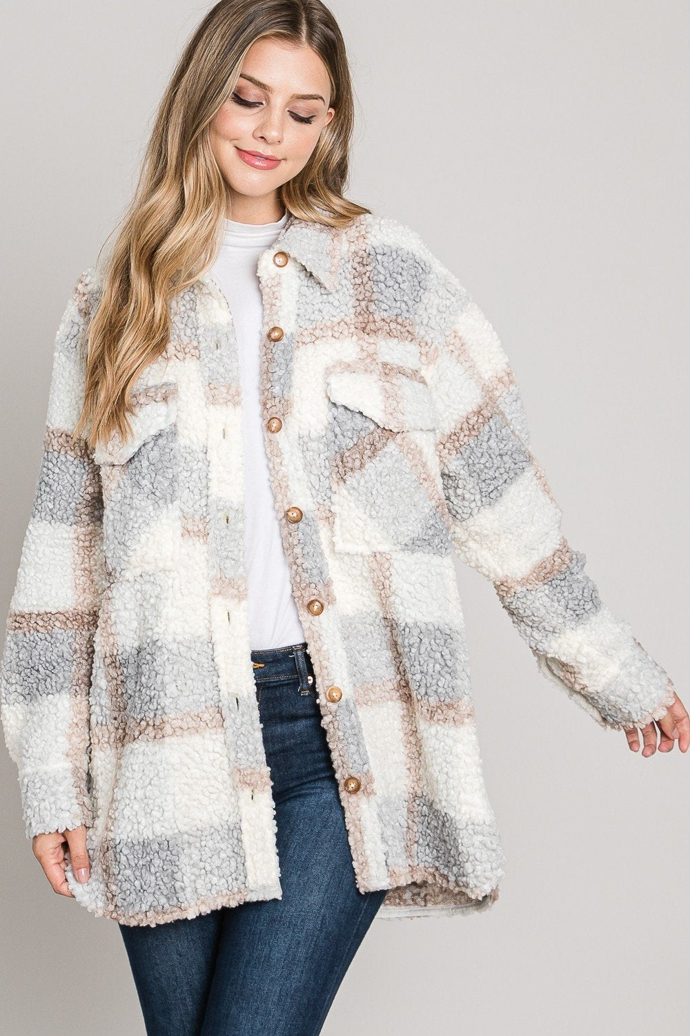 Teddy plaid shirt jacket from Allie Rose Ivy and Pearl Boutique S