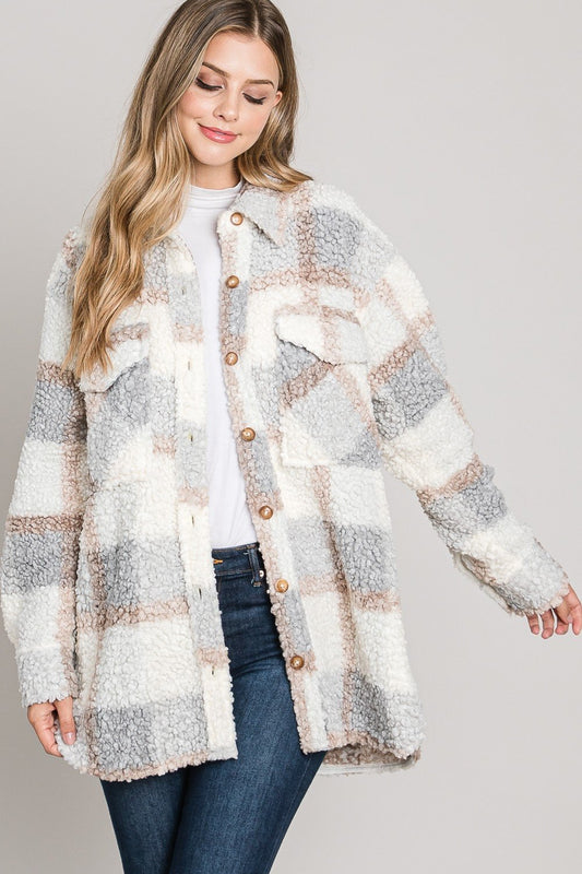 Teddy plaid shirt jacket from Allie Rose  Ivy and Pearl Boutique S