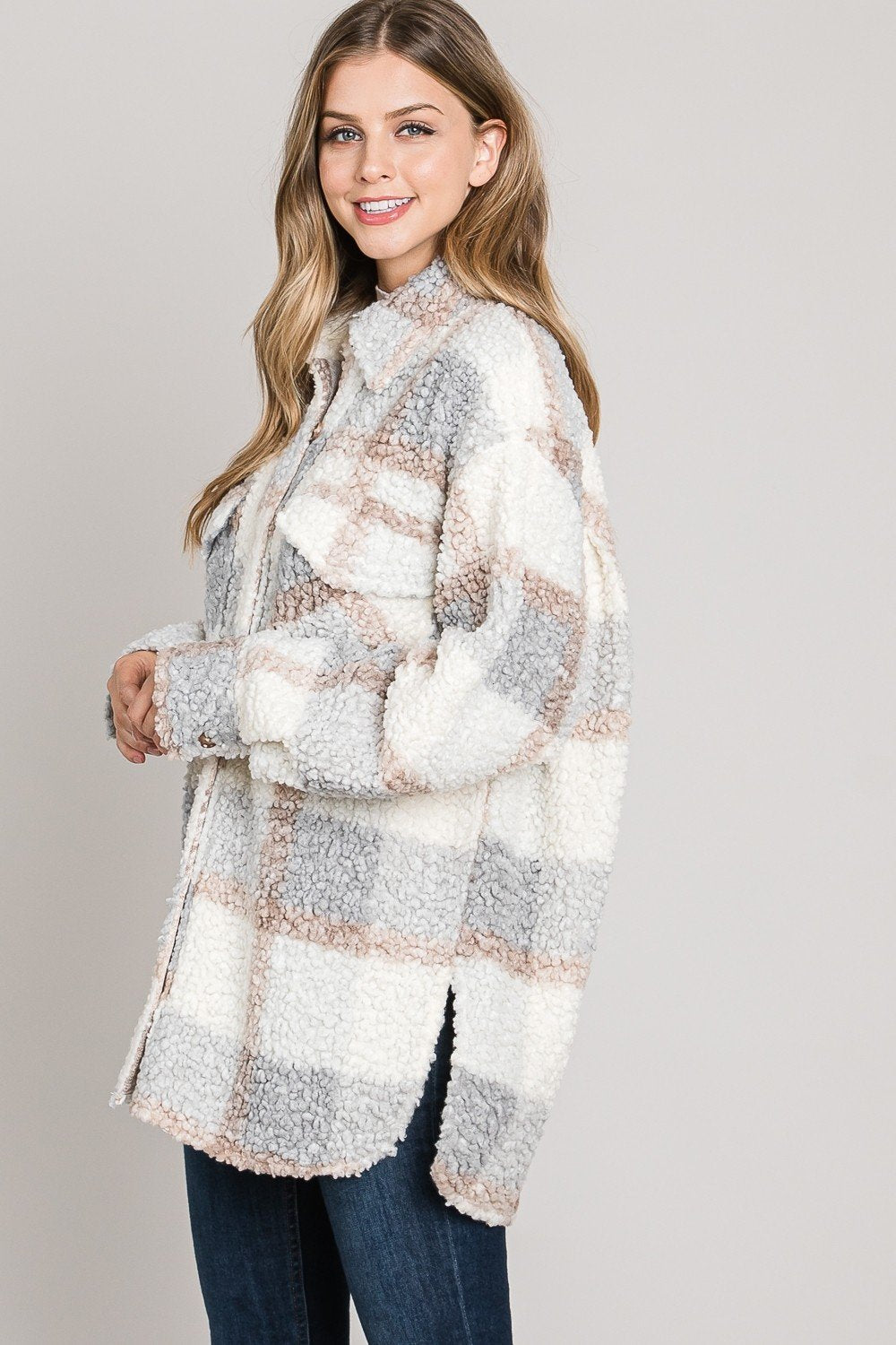 Teddy plaid shirt jacket from Allie Rose Ivy and Pearl Boutique
