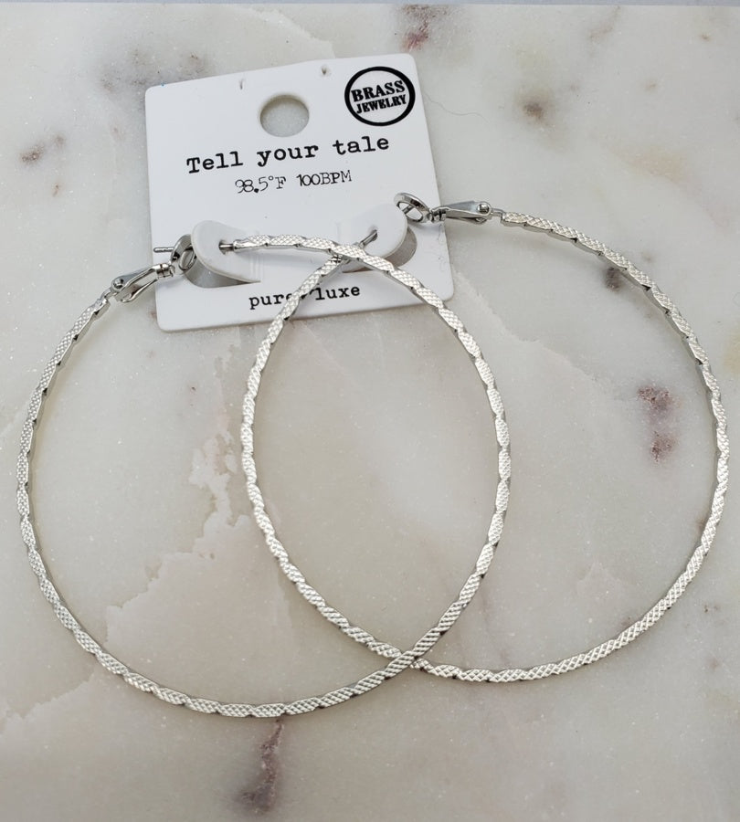 Tell Your Tale Silver Coated Brass Loop Earrings Ivy and Pearl Boutique