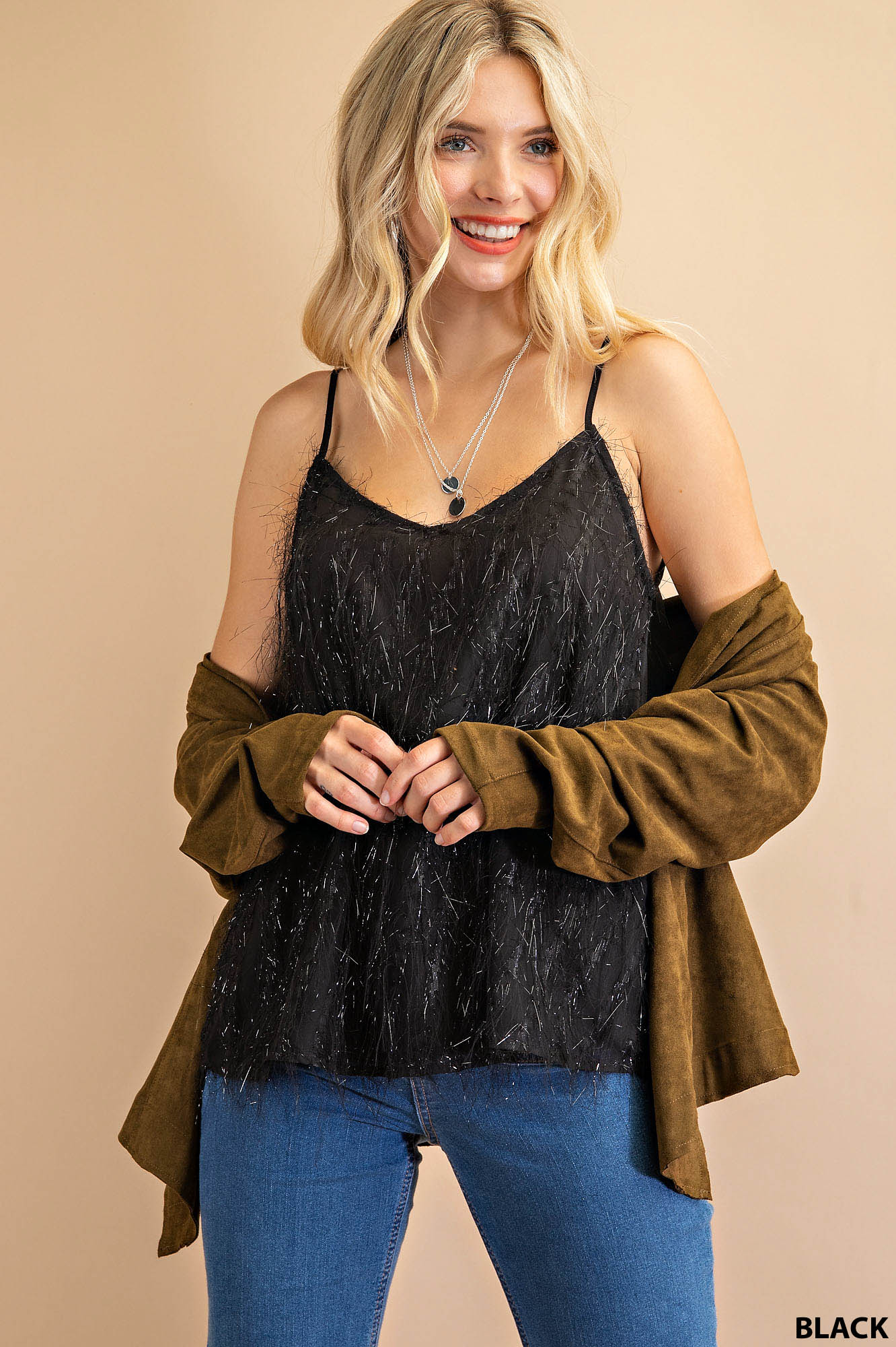 Textured fabric cami top Ivy and Pearl Boutique Black S