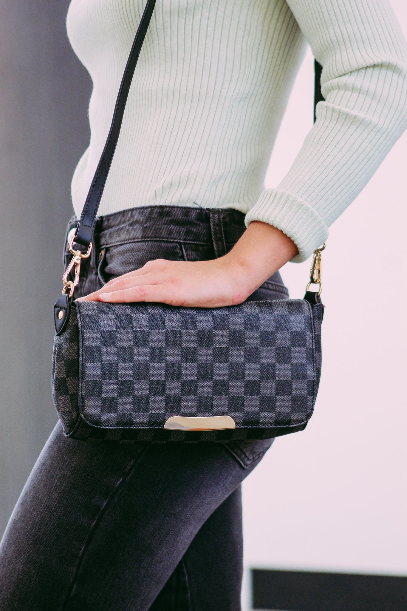 The Lacey Crossbody Purse with Adjustable Strap and Gold Chain Ivy and Pearl Boutique Black