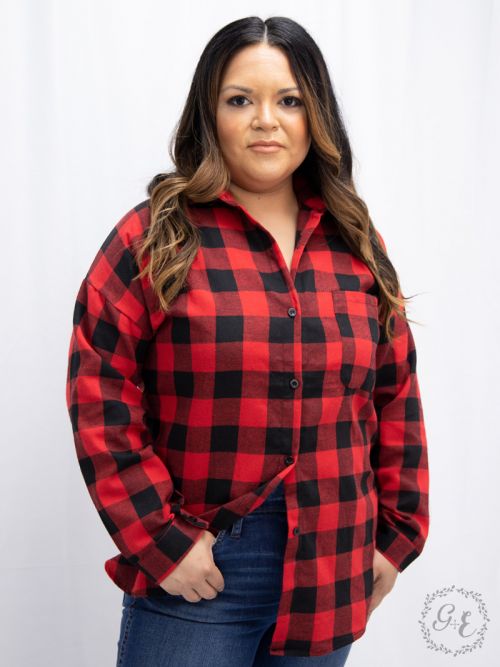 The Standard Buffalo Plaid Flannel Shirt Ivy and Pearl Boutique Black and Red 2XL