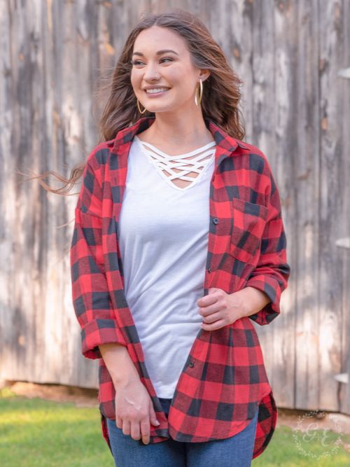 The Standard Buffalo Plaid Flannel Shirt Ivy and Pearl Boutique Black and Red S