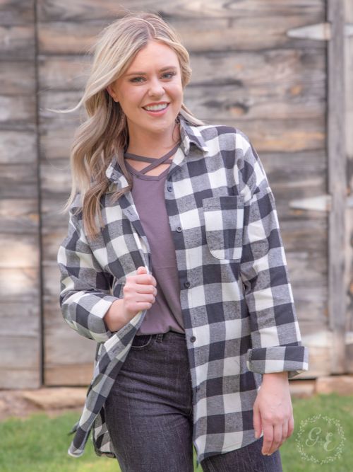 The Standard Buffalo Plaid Flannel Shirt Ivy and Pearl Boutique Black and White S