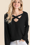 Thermal Waffle knit Top with Criss Cross Neck Detail  Ivy and Pearl Boutique S Black