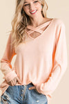 Thermal Waffle knit Top with Criss Cross Neck Detail  Ivy and Pearl Boutique