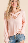 Thermal Waffle knit Top with Criss Cross Neck Detail  Ivy and Pearl Boutique