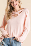 Thermal Waffle knit Top with Criss Cross Neck Detail  Ivy and Pearl Boutique