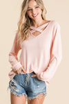 Thermal Waffle knit Top with Criss Cross Neck Detail  Ivy and Pearl Boutique