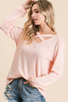 Thermal Waffle knit Top with Criss Cross Neck Detail  Ivy and Pearl Boutique