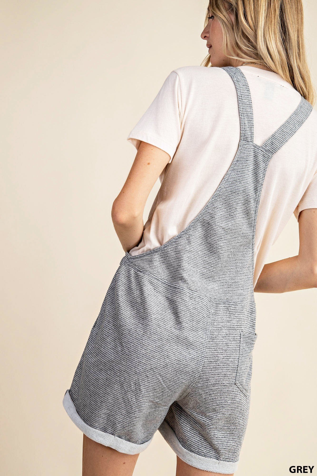 Thin striped terry overalls with pockets and waist strap Ivy and Pearl Boutique
