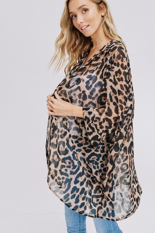 Three-quarter sleeve animal print chiffon kimono cardigan Ivy and Pearl Boutique