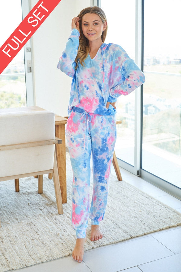 Tie Dye Loungewear Set - Knit Two Piece Longsleeved loungewear  Ivy and Pearl Boutique