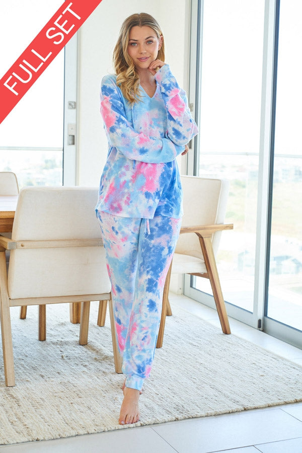 Tie Dye Loungewear Set - Knit Two Piece Longsleeved loungewear  Ivy and Pearl Boutique   