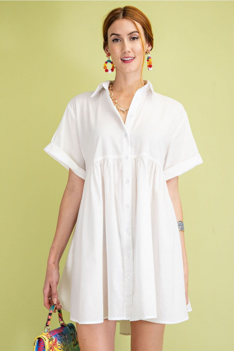 Timeless Essential Short Sleeve Cotton Voile Button Down Shirt Tunic Ivy and Pearl Boutique
