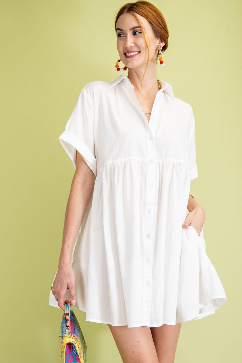 Timeless Essential Short Sleeve Cotton Voile Button Down Shirt Tunic Ivy and Pearl Boutique S