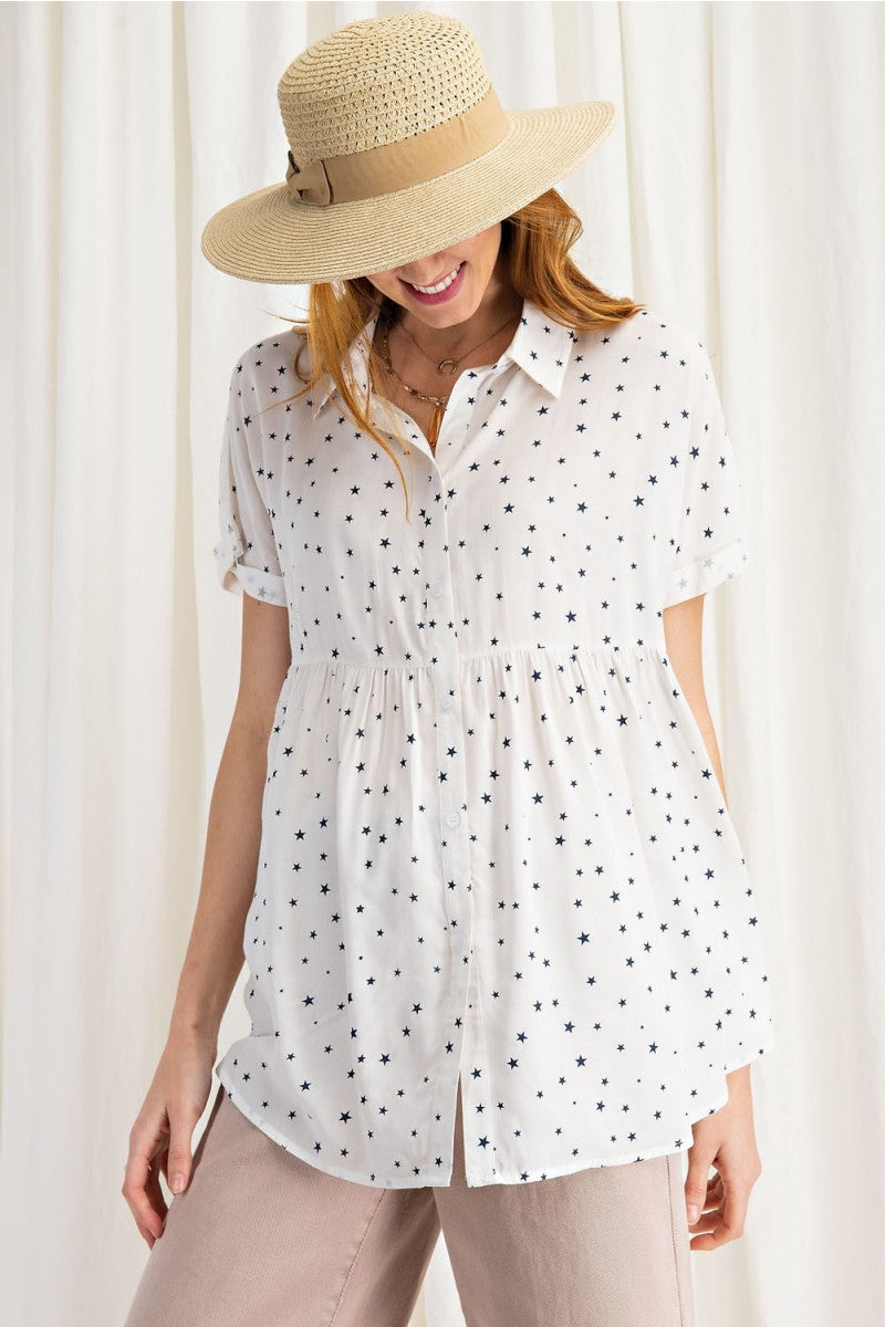Timeless Star Printed Baby Doll Shirt Ivy and Pearl Boutique S