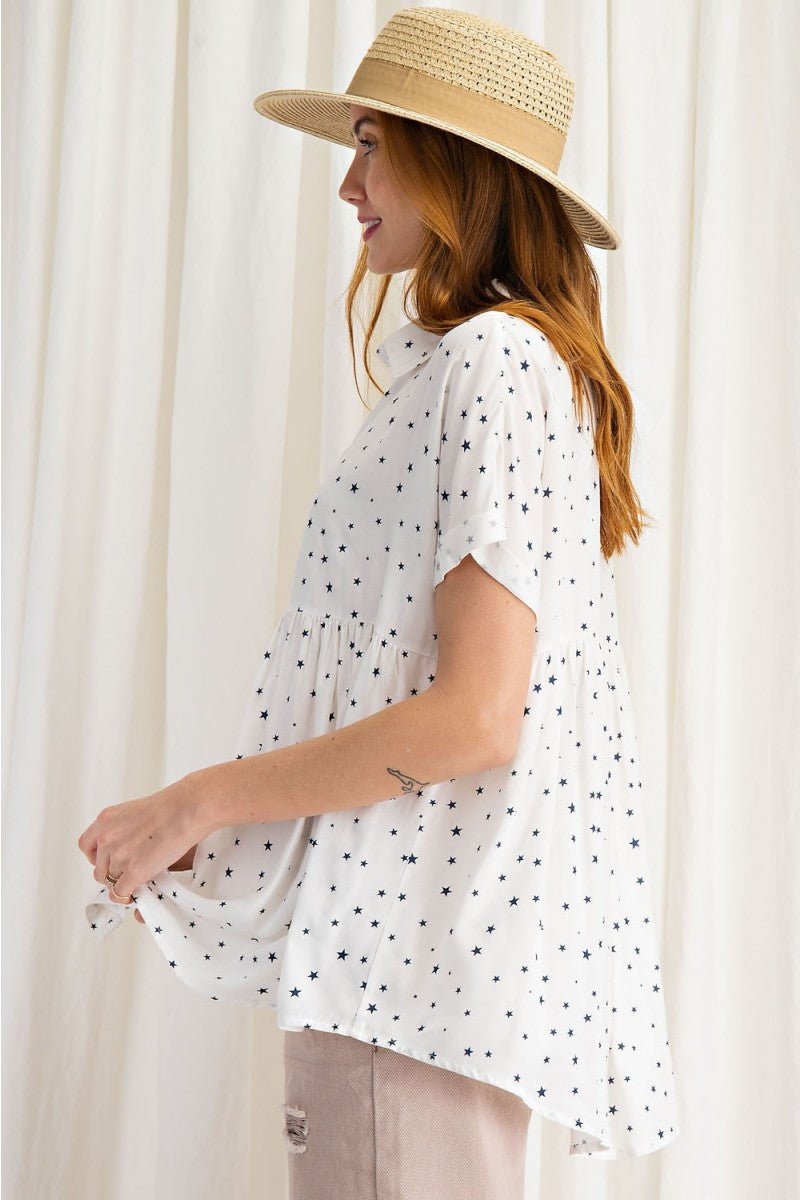 Timeless Star Printed Baby Doll Shirt Ivy and Pearl Boutique
