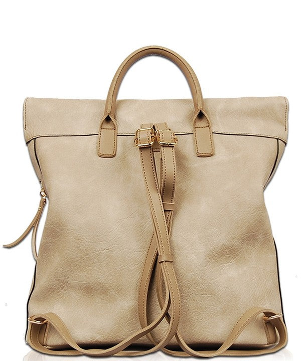 Top Zipper Open/Closure Textured Faux (Imitation) PU Leather Handbag Ivy and Pearl Boutique