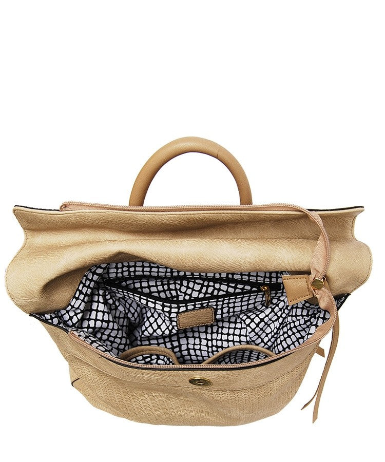 Top Zipper Open/Closure Textured Faux (Imitation) PU Leather Handbag Ivy and Pearl Boutique