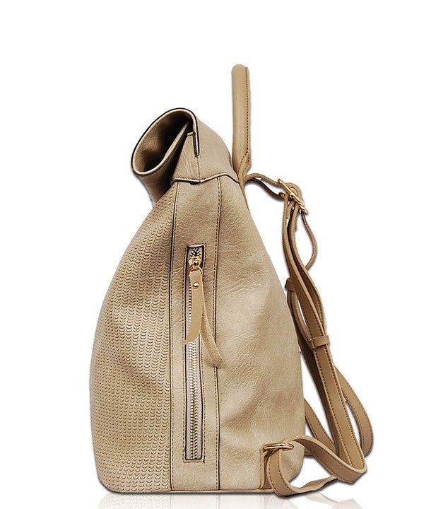 Top Zipper Open/Closure Textured Faux (Imitation) PU Leather Handbag Ivy and Pearl Boutique