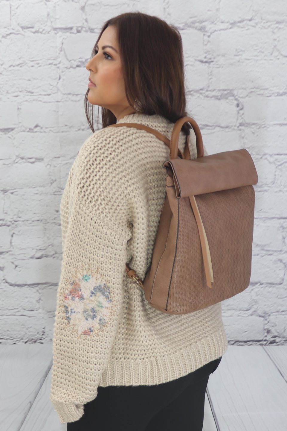 Top Zipper Open/Closure Textured Faux (Imitation) PU Leather Handbag Ivy and Pearl Boutique
