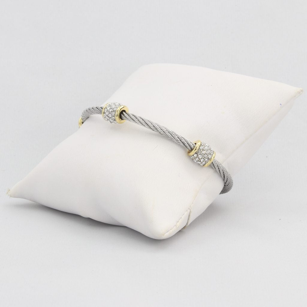 Twisted cable bracelet with barrel-clusters of synthetic diamonds and magnetic clasp Ivy and Pearl Boutique