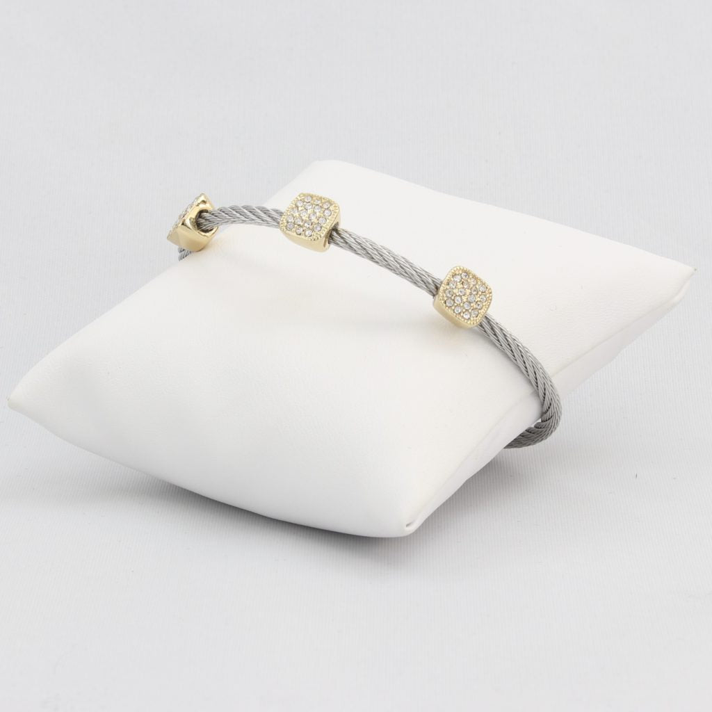 Twisted cable bracelet with square-clusters of diamond-like cubic zirconia stones Ivy and Pearl Boutique